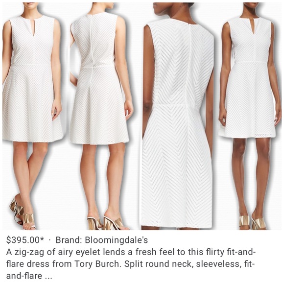 Tory Burch white Eyelet fit and flare dress sz L - Picture 7 of 8